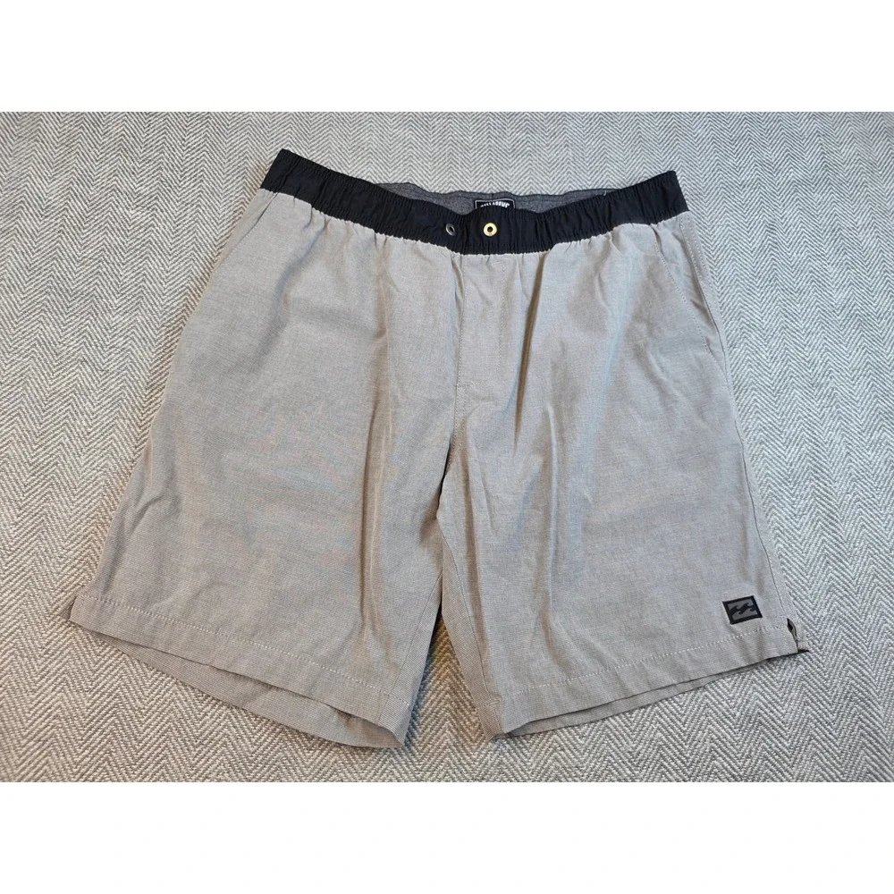 Billabong Recycler Board Shorts Mens Medium Gray Black Elastic Waist Swim Trunks